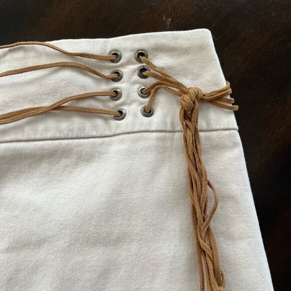 Vintage Y2K A-Line Boho Side Slit Midi Skirt Suede Lace Fringe Aztec Western Zip - Picture 4 of 9